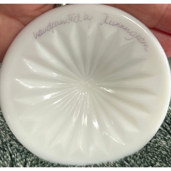 Fenton Amethyst Purple Crest Hand Painted Pansies Compote Signed - Picture 2 of 5